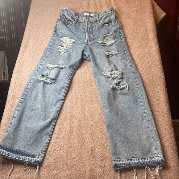 Levis Ribcage Womens Blue Medium Wash‎ Straight Leg Ankle Jeans Size 29 - Picture 1 of 13